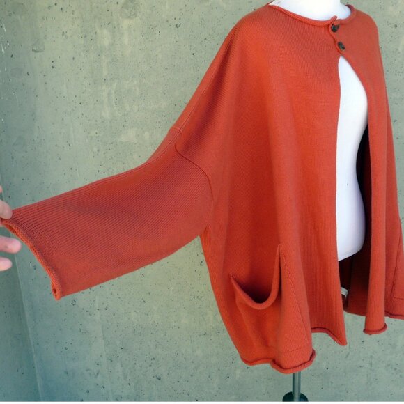 ESKANDAR cotton cardigan, one size, burnt orange, lagenlook, made in Scotland - Picture 4 of 10